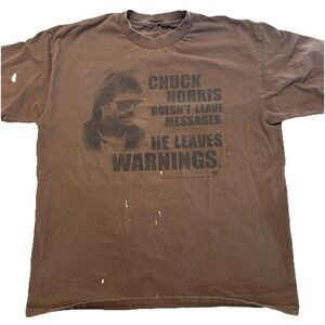 Vintage Chuck Norris Warnings T Shirt Mens Medium Brown Graphic Tee